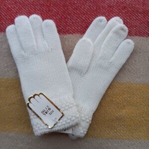 New Vintage Girls Blue Cable Knit Gloves Fits 3-7 Yrs Winter Warm Acrylic White